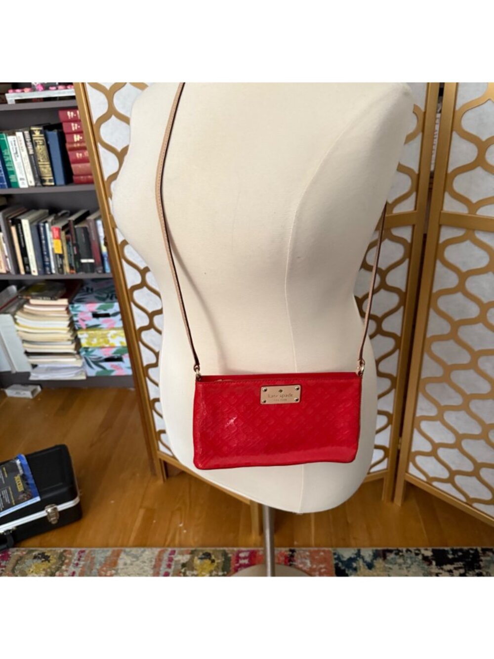 Kate Spade NY Red Patent Leather Deboss Logo Emerald Avenue Crossbody Bag - Picture 13 of 16